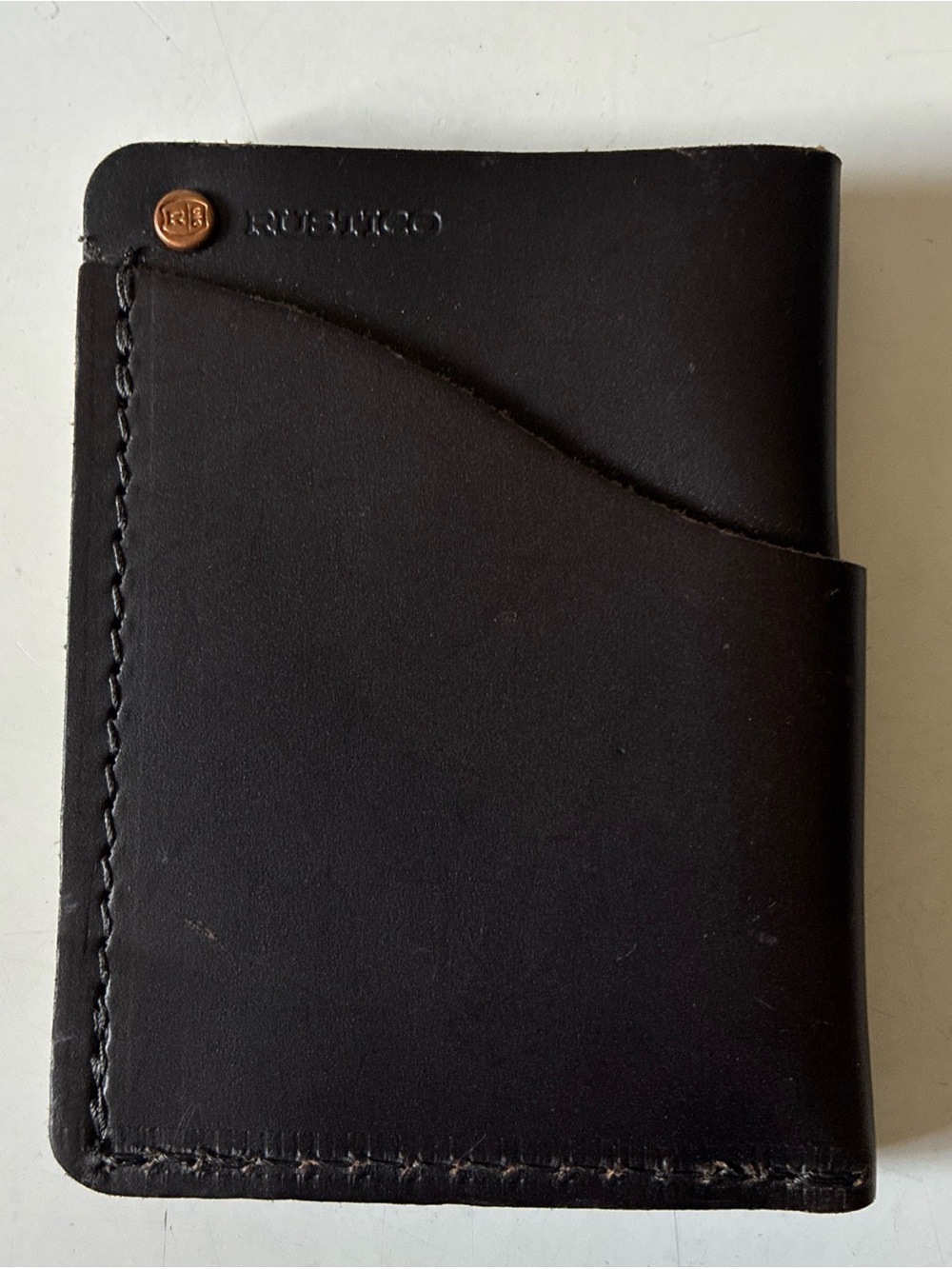 Rustico Wave Leather Wallet Minimalist Card Holder Dark Brown Made In USA EUC